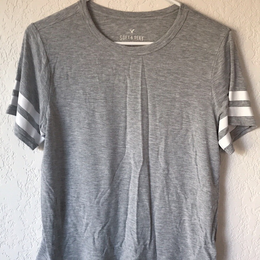 American Eagle Striped Sleeve Tee